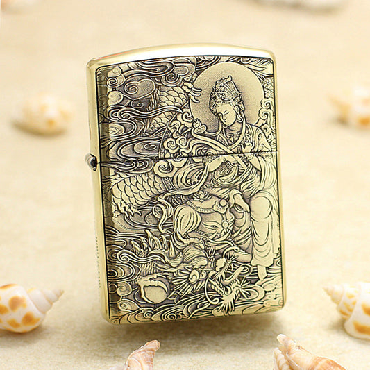 Zippo Heavy-duty Vintage Bronze Intricate Engraved Protector Shakyamuni and Serpent - CC137