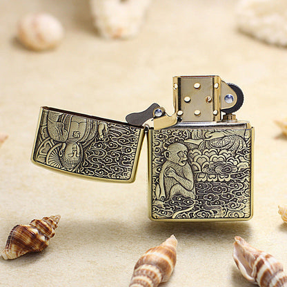Zippo Heavy-duty Vintage Bronze Intricate Engraved Protector Shakyamuni and Monkey - CC116