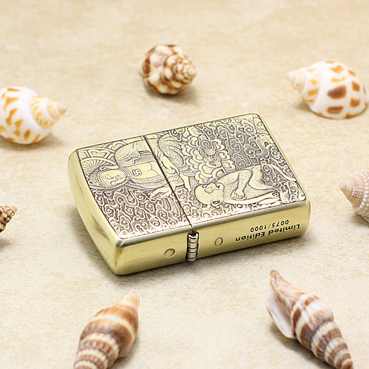 Zippo Heavy-duty Vintage Bronze Intricate Engraved Protector Shakyamuni and Monkey - CC116