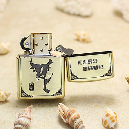 Zippo Heavy-duty Vintage Bronze Intricate Engraved Protector Shakyamuni and Ox - CC144