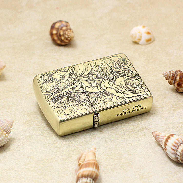 Zippo Heavy-duty Vintage Bronze Intricate Engraved Protector Shakyamuni and Ox - CC144
