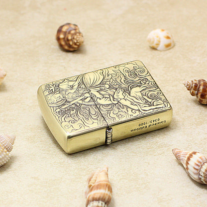 Zippo Heavy-duty Vintage Bronze Intricate Engraved Protector Shakyamuni and Ox - CC144