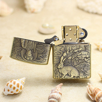 Zippo Heavy-duty Vintage Bronze Intricate Engraved Protector Shakyamuni and Rabbit - CC136