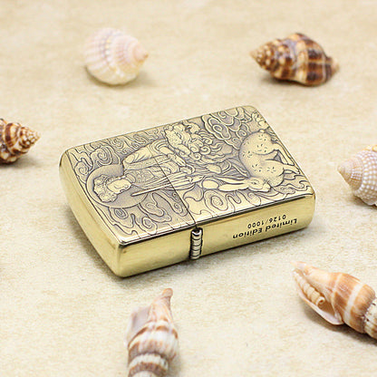 Zippo Heavy-duty Vintage Bronze Intricate Engraved Protector Shakyamuni and Rabbit - CC136