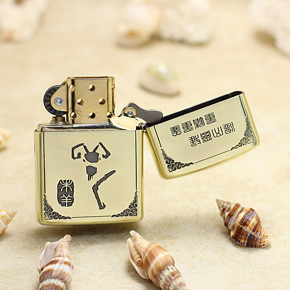 Zippo Heavy-duty Vintage Bronze Intricate Engraved Protector Shakyamuni and Ram - CC140