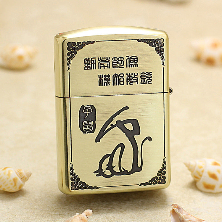 Zippo Heavy-duty Vintage Bronze Intricate Engraved Protector Shakyamuni and Rat - CC141