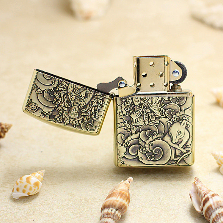 Zippo Heavy-duty Vintage Bronze Intricate Engraved Protector Shakyamuni and Rat - CC141