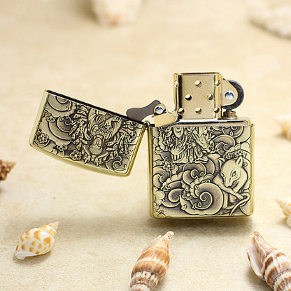 Zippo Heavy-duty Vintage Bronze Intricate Engraved Protector Shakyamuni and Rat - CC141
