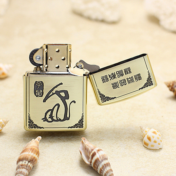 Zippo Heavy-duty Vintage Bronze Intricate Engraved Protector Shakyamuni and Rat - CC141