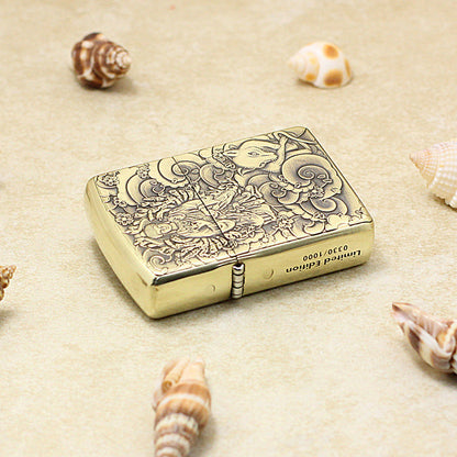 Zippo Heavy-duty Vintage Bronze Intricate Engraved Protector Shakyamuni and Rat - CC141