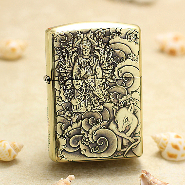 Zippo Heavy-duty Vintage Bronze Intricate Engraved Protector Shakyamuni and Rat - CC141