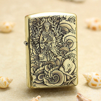 Zippo Heavy-duty Vintage Bronze Intricate Engraved Protector Shakyamuni and Rat - CC141