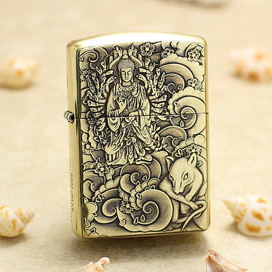 Zippo Heavy-duty Vintage Bronze Intricate Engraved Protector Shakyamuni and Rat - CC141
