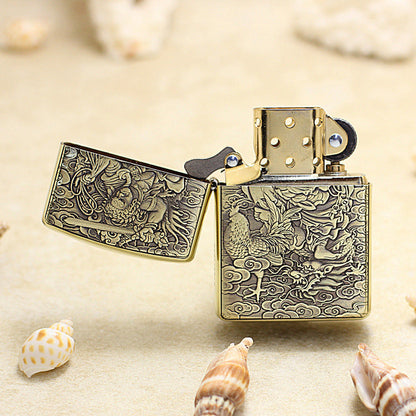 Zippo Heavy-duty Vintage Bronze Intricate Engraved Protector Shakyamuni and Rooster - C131 - CC131