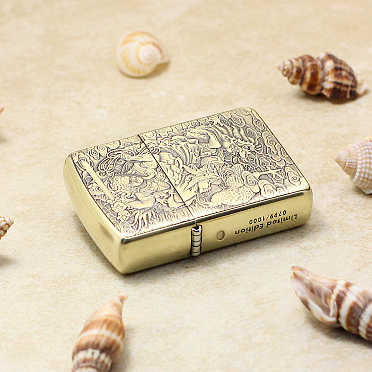 Zippo Heavy-duty Vintage Bronze Intricate Engraved Protector Shakyamuni and Rooster - C131 - CC131