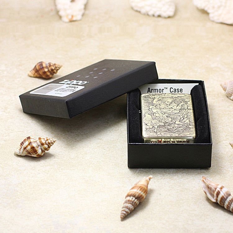 Zippo Heavy-duty Vintage Bronze Intricate Engraved Protector Shakyamuni and Rooster - C131 - CC131