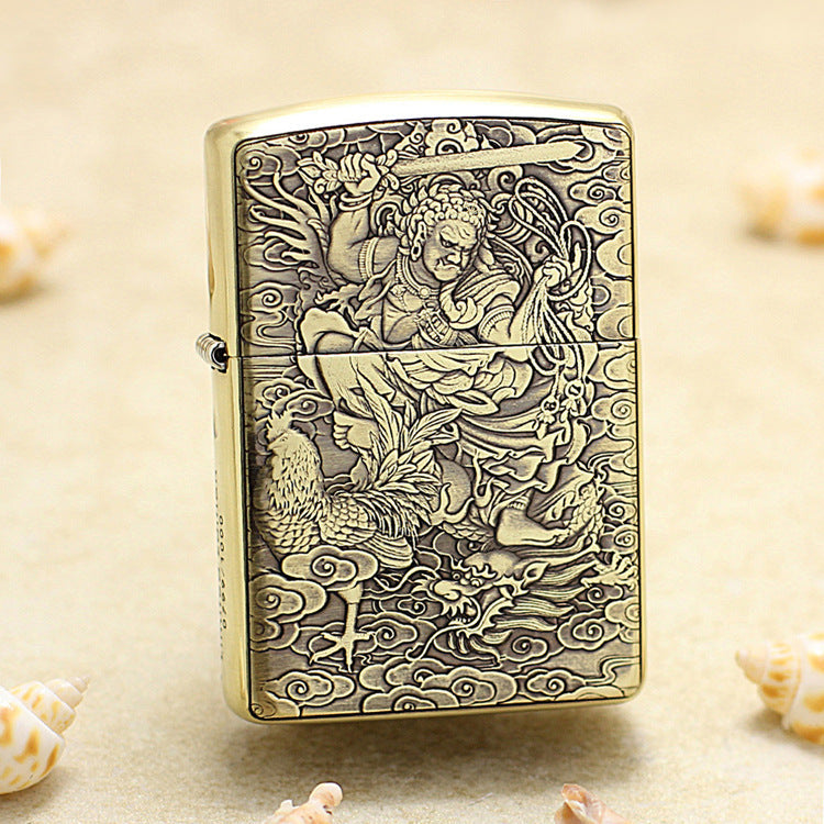 Zippo Heavy-duty Vintage Bronze Intricate Engraved Protector Shakyamuni and Rooster - C131 - CC131