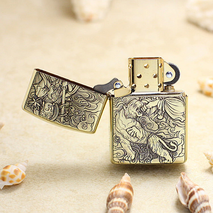 Zippo Heavy-duty Vintage Bronze Intricate Engraved Protector Shakyamuni and Tiger - CC115