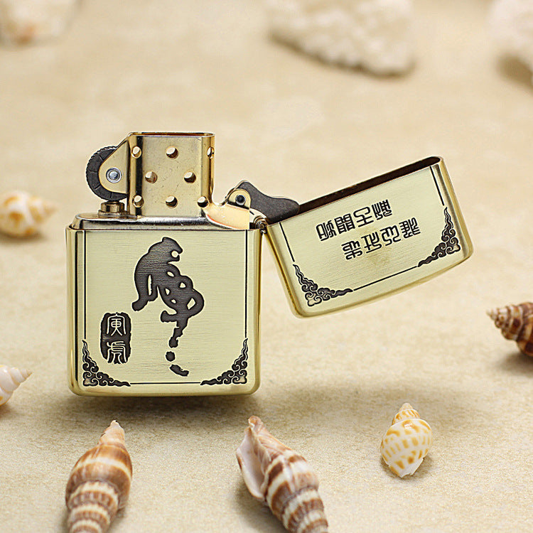 Zippo Heavy-duty Vintage Bronze Intricate Engraved Protector Shakyamuni and Tiger - CC115