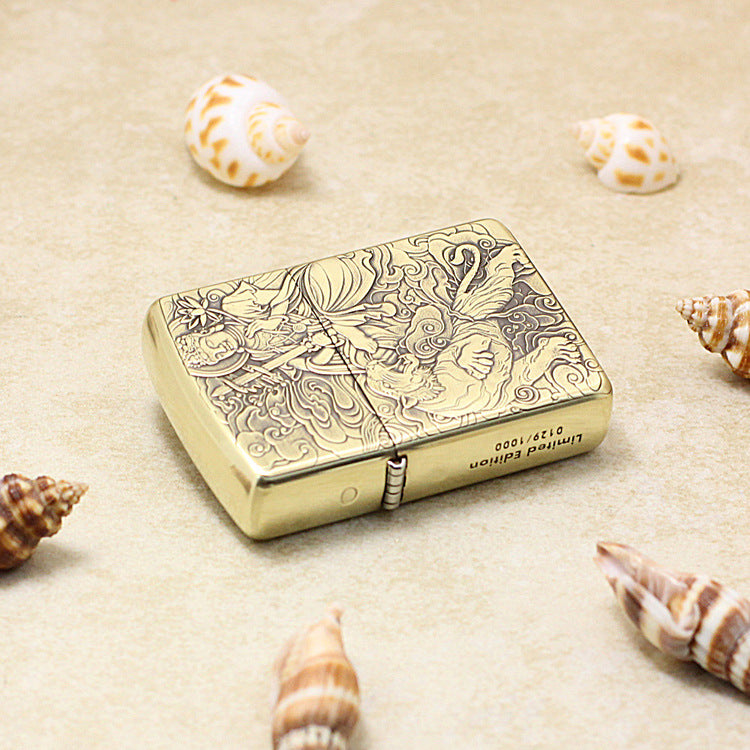 Zippo Heavy-duty Vintage Bronze Intricate Engraved Protector Shakyamuni and Tiger - CC115