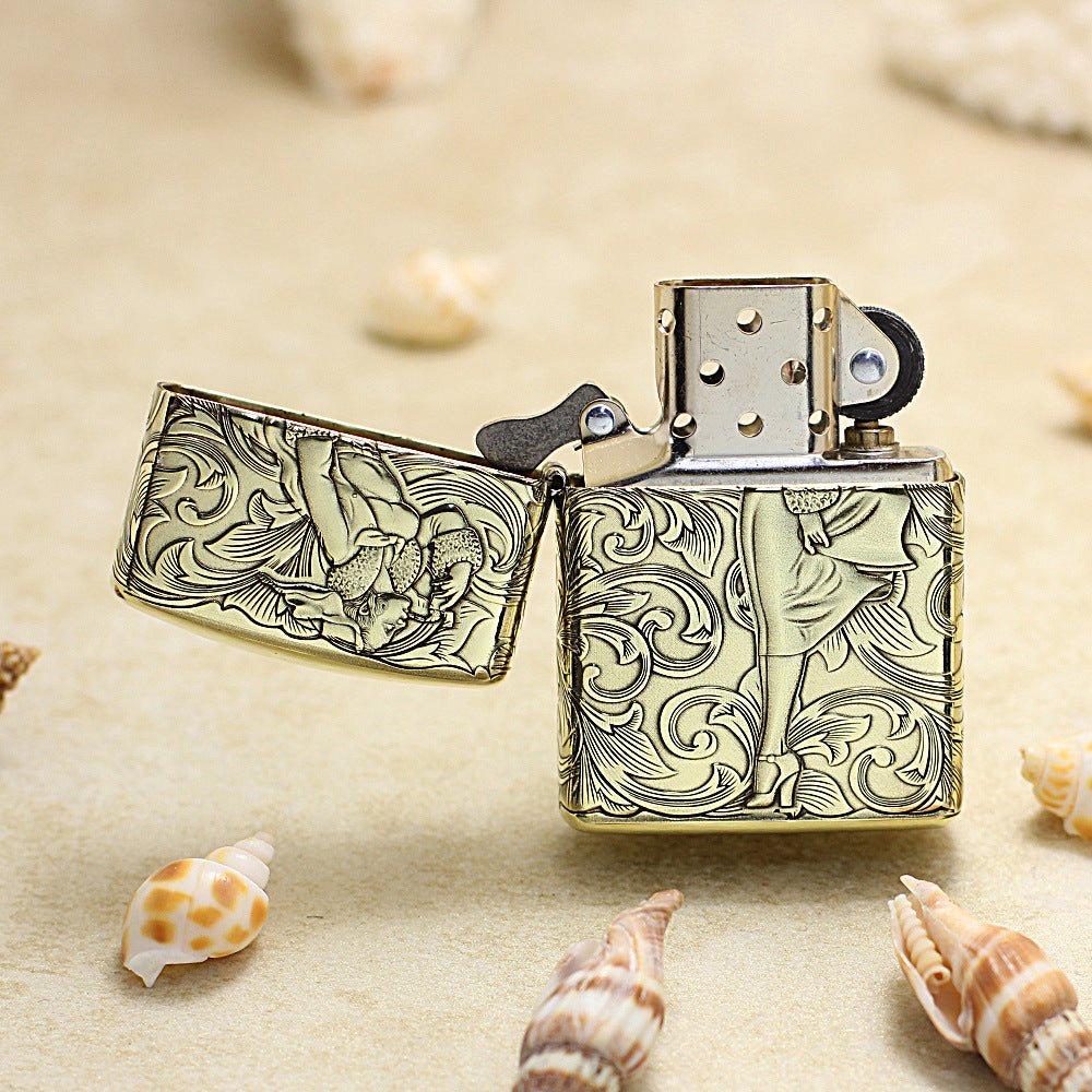 Zippo Heavy-duty Vintage Bronze Intricate Engraved Pin-Up Maiden Arabesque - CC143