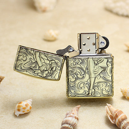 Zippo Heavy-duty Vintage Bronze Intricate Engraved Pin-Up Maiden Arabesque - CC143