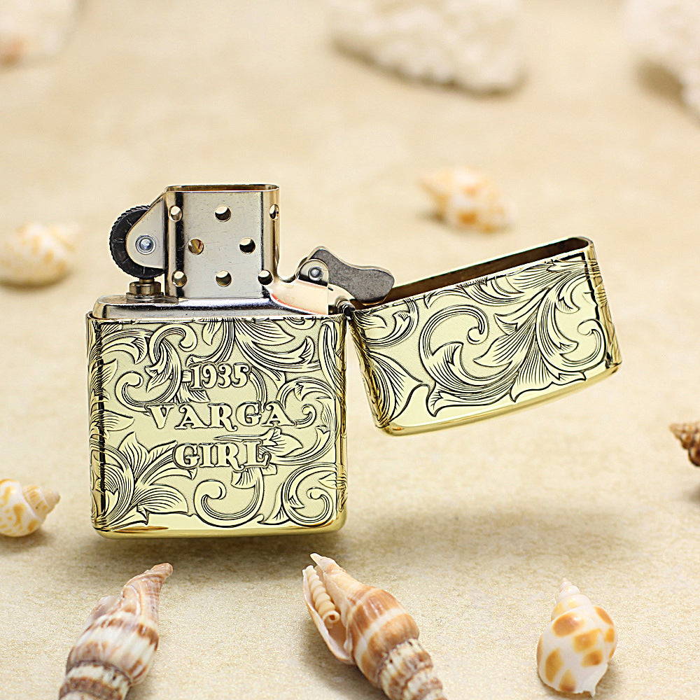 Zippo Heavy-duty Vintage Bronze Intricate Engraved Pin-Up Maiden Arabesque - CC143