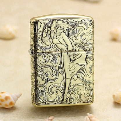 Zippo Heavy-duty Vintage Bronze Intricate Engraved Pin-Up Maiden Arabesque - CC143
