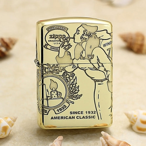 Zippo Heavy-duty Vintage Bronze Intricate Engraved Pin-Up Maiden Arabesque - CC147
