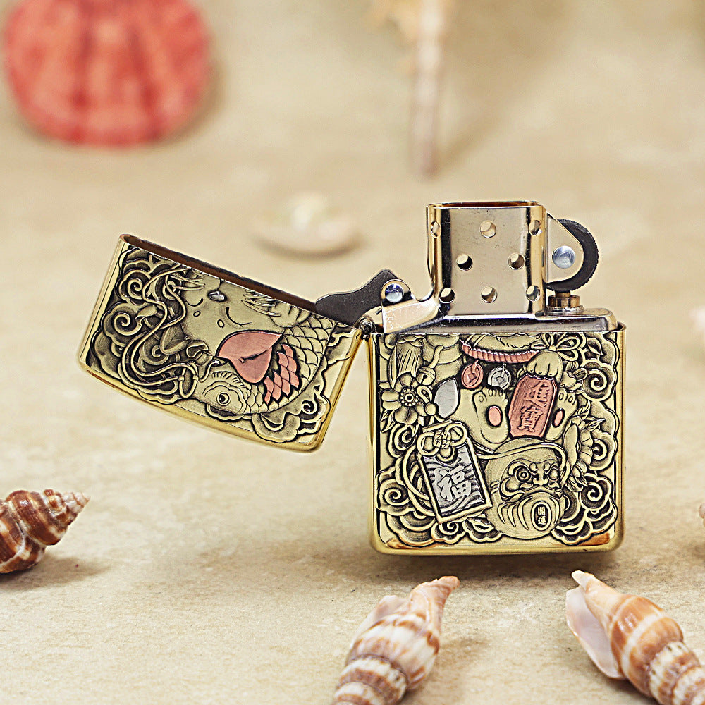 Zippo Heavy-duty Vintage Bronze 'Maneki-Neko Fortune Cat' - CC25