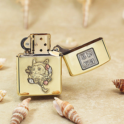 Zippo Heavy-duty Vintage Bronze 'Maneki-Neko Fortune Cat' - CC25