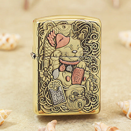 Zippo Heavy-duty Vintage Bronze 'Maneki-Neko Fortune Cat' - CC25