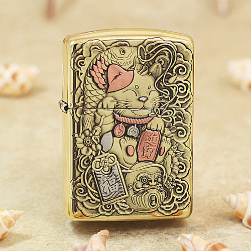 Zippo Heavy-duty Vintage Bronze 'Maneki-Neko Fortune Cat' - CC25