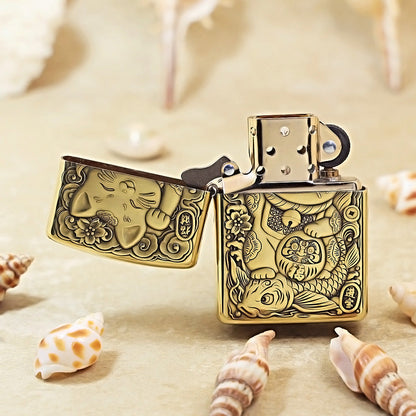 Zippo Heavy-duty Vintage Bronze Maneki-neko Prosperity - CC56