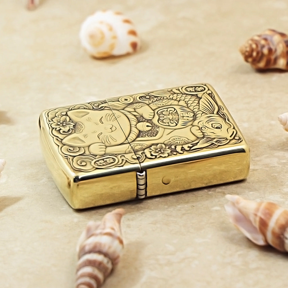 Zippo Heavy-duty Vintage Bronze Maneki-neko Prosperity - CC56