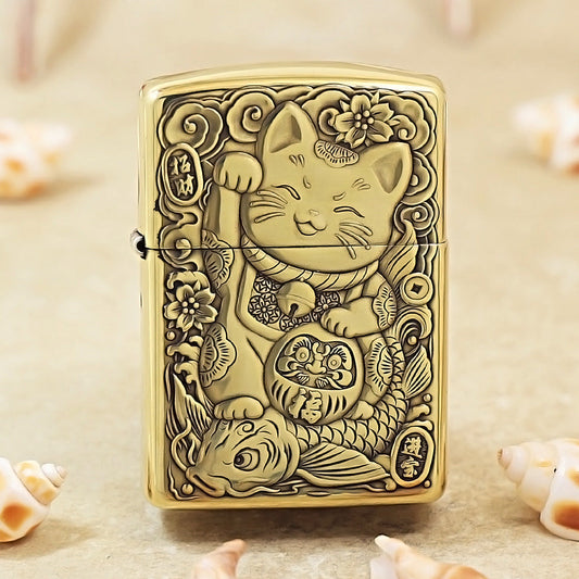 Zippo Heavy-duty Vintage Bronze Maneki-neko Prosperity - CC56