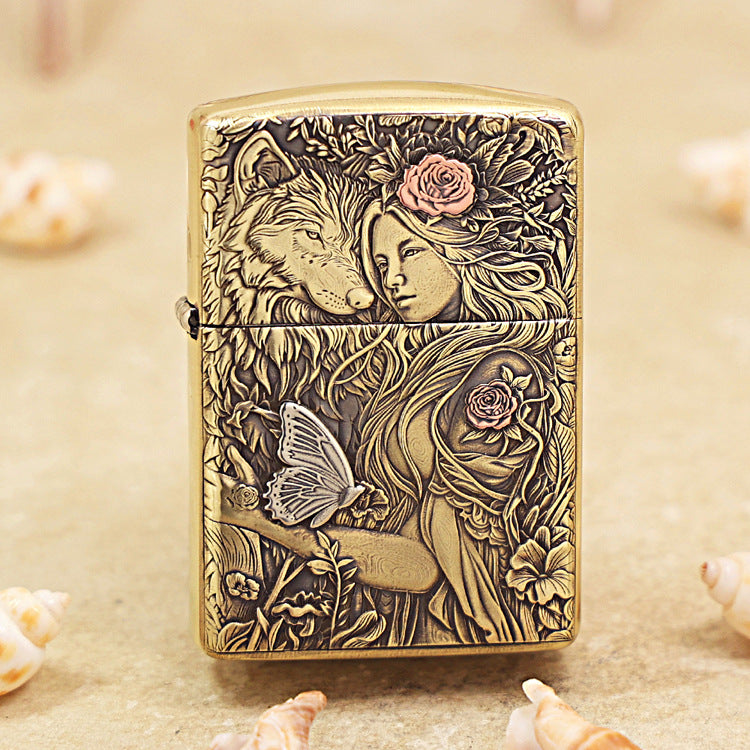 Zippo Heavy-duty Vintage Bronze Wolf and Forest Nymph - CC77