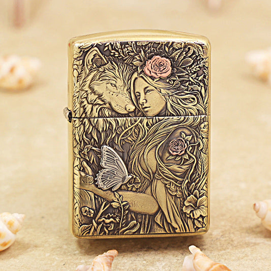 Zippo Heavy-duty Vintage Bronze Wolf and Forest Nymph - CC77