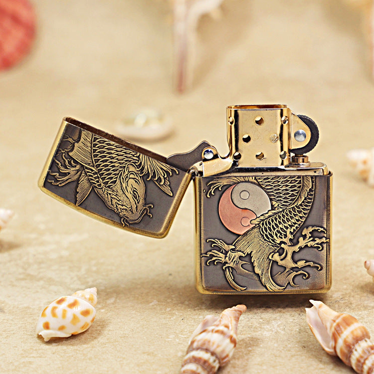 Zippo Heavy-duty Dark Textured Bronze Koi Fish Yin-Yang - CC75