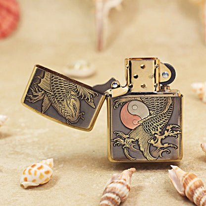 Zippo Heavy-duty Dark Textured Bronze Koi Fish Yin-Yang - CC75