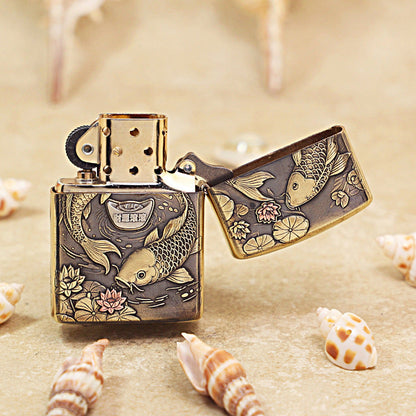 Zippo Heavy-duty Dark Textured Bronze Koi Fish Yin-Yang - CC75