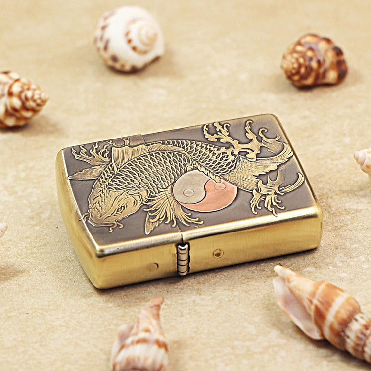 Zippo Heavy-duty Dark Textured Bronze Koi Fish Yin-Yang - CC75