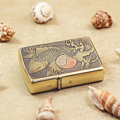 Zippo Heavy-duty Dark Textured Bronze Koi Fish Yin-Yang - CC75
