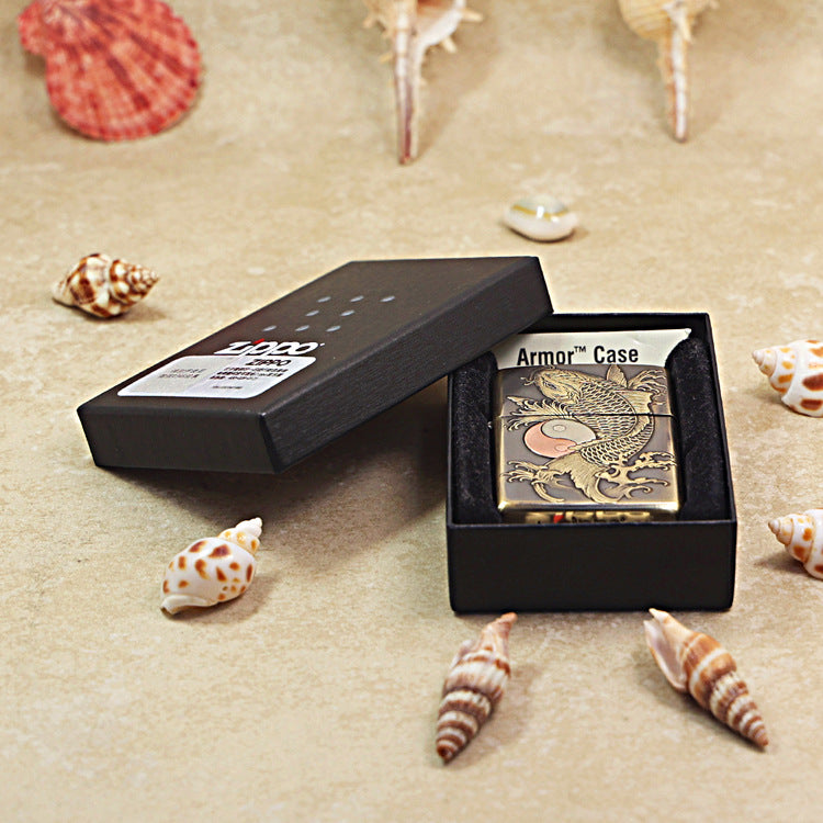 Zippo Heavy-duty Dark Textured Bronze Koi Fish Yin-Yang - CC75