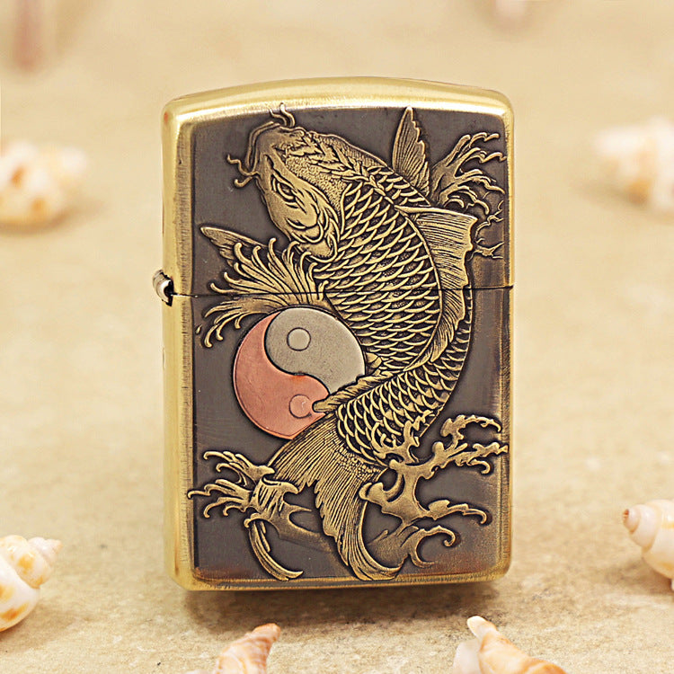 Zippo Heavy-duty Dark Textured Bronze Koi Fish Yin-Yang - CC75
