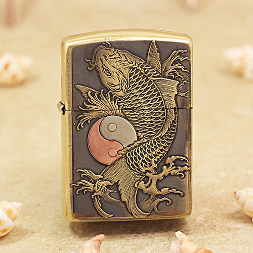 Zippo Heavy-duty Dark Textured Bronze Koi Fish Yin-Yang - CC75