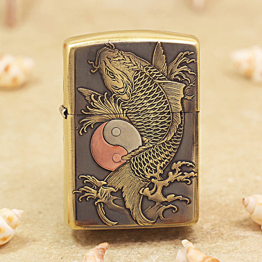 Zippo Heavy-duty Dark Textured Bronze Koi Fish Yin-Yang - CC75
