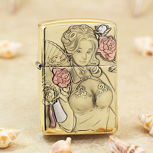 Zippo Heavy-duty Premium Shine Bronze 'Cheongsam Peony' - CC27