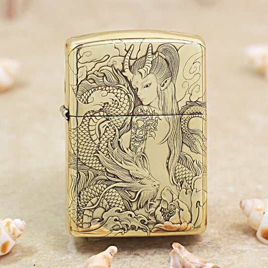 Zippo Heavy-duty Premium Shine Bronze Serpent Maiden Fantasy - CC73