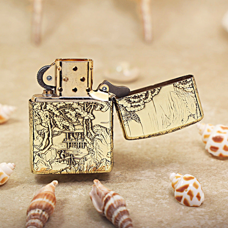 Zippo Heavy-duty Premium Shine Bronze Eagle Emperor Landscape Painting - CC80